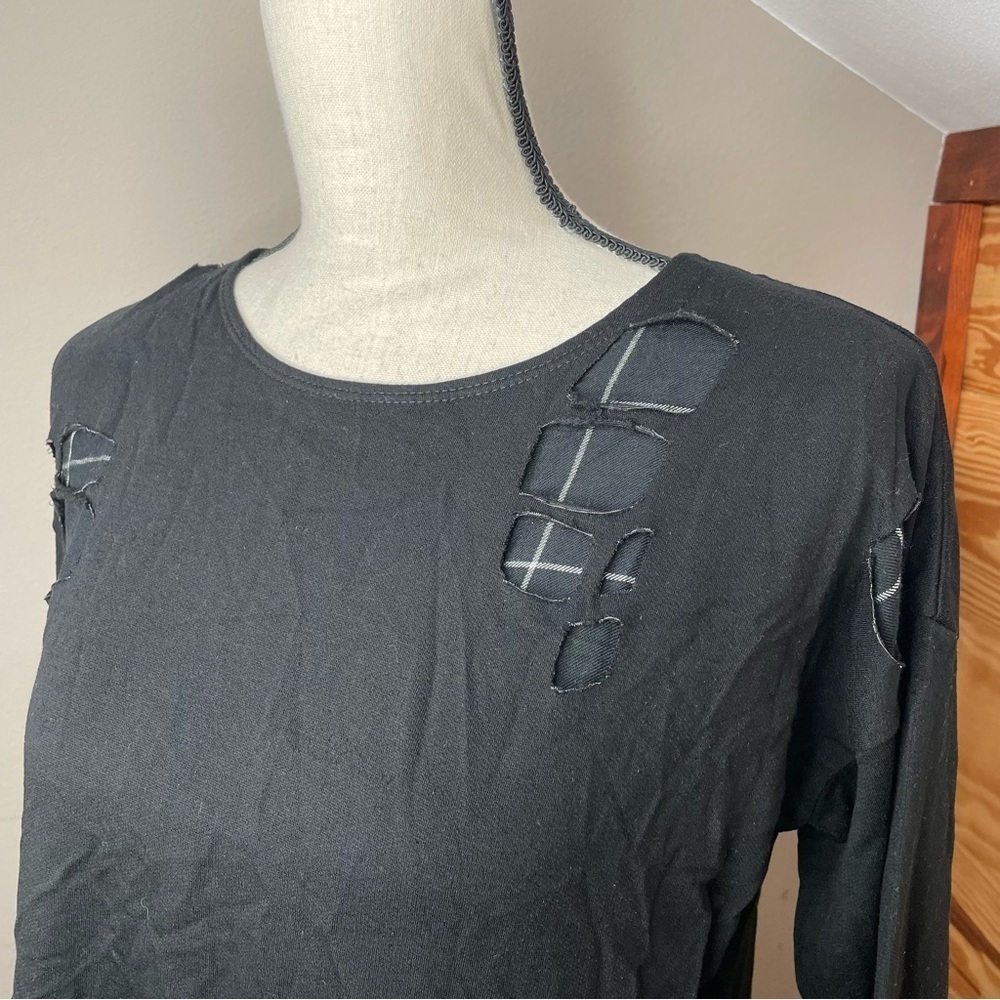 Generation Love Black Ripped Cutout Plaid Wool Silk Blend Sweater Extra Small - Picture 4 of 8